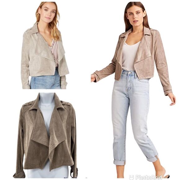 CUPCAKES & CASHMERE Robin Faux Suede Drape Front Cropped Moto Jacket - Picture 2 of 10